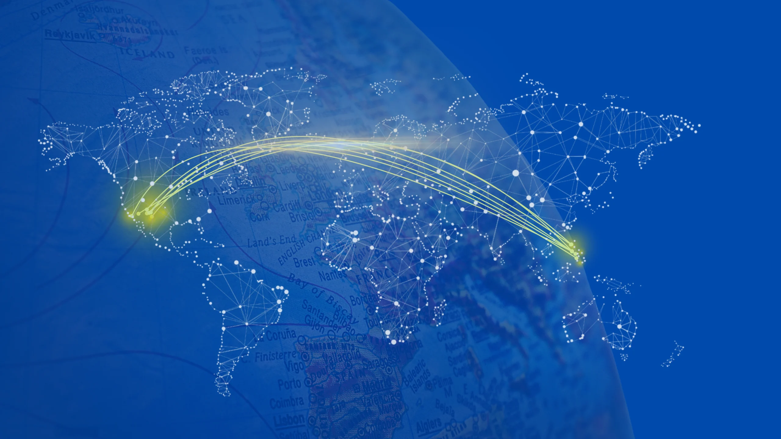 an image showing the world map with gold interconnection across continent