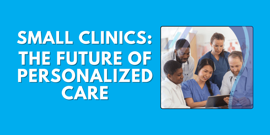 Group of healthcare professionals collaborating in a small clinic, symbolizing teamwork and personalized patient care.